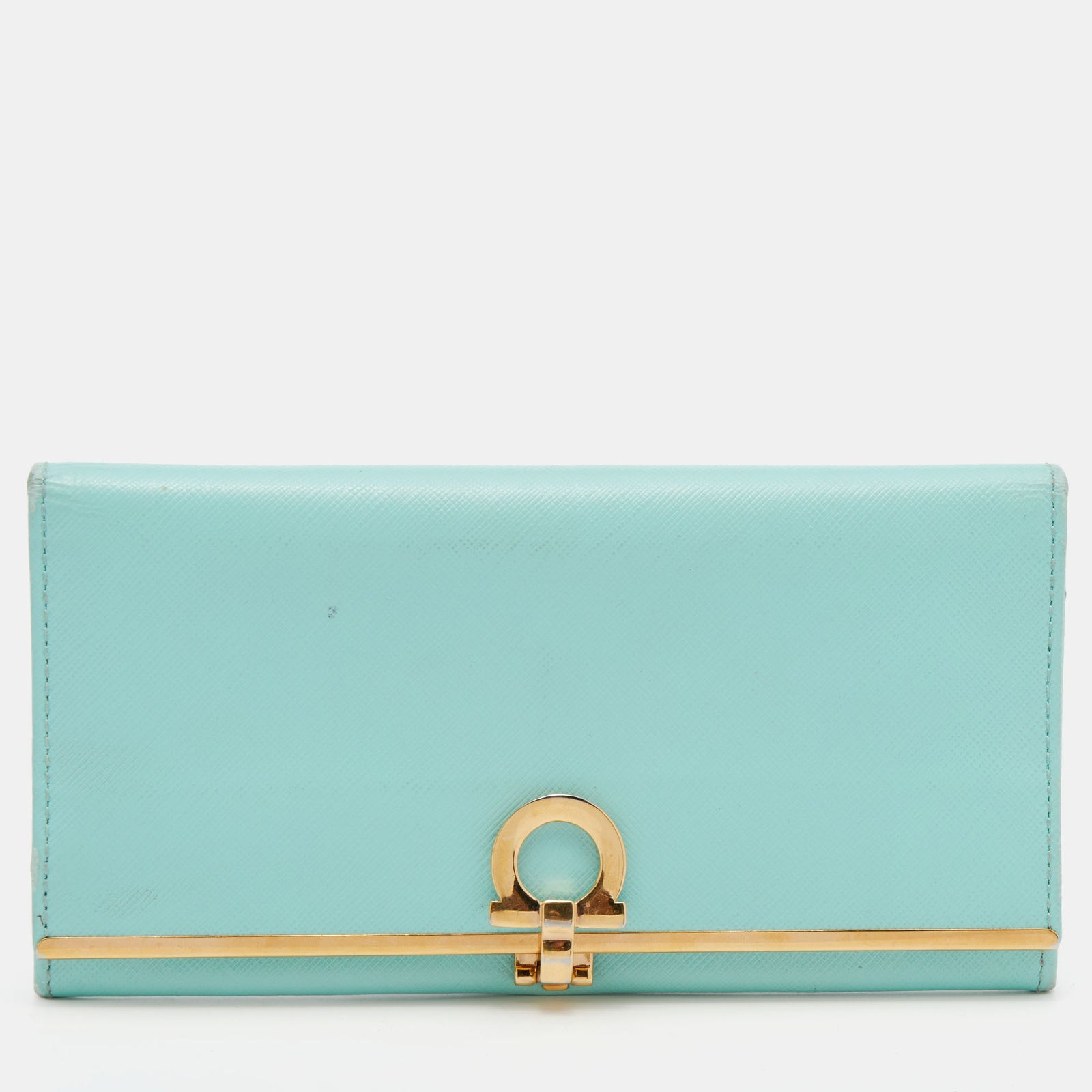 Salvatore Ferragamo Aqua Green Leather Gancini Icona Continental Wallet