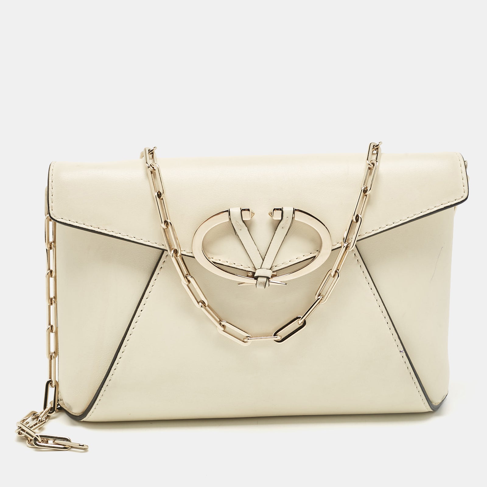 Valentino Off White Leather V Rivet Clutch Bag