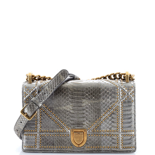 Diorama Flap Bag Embellished Python Small