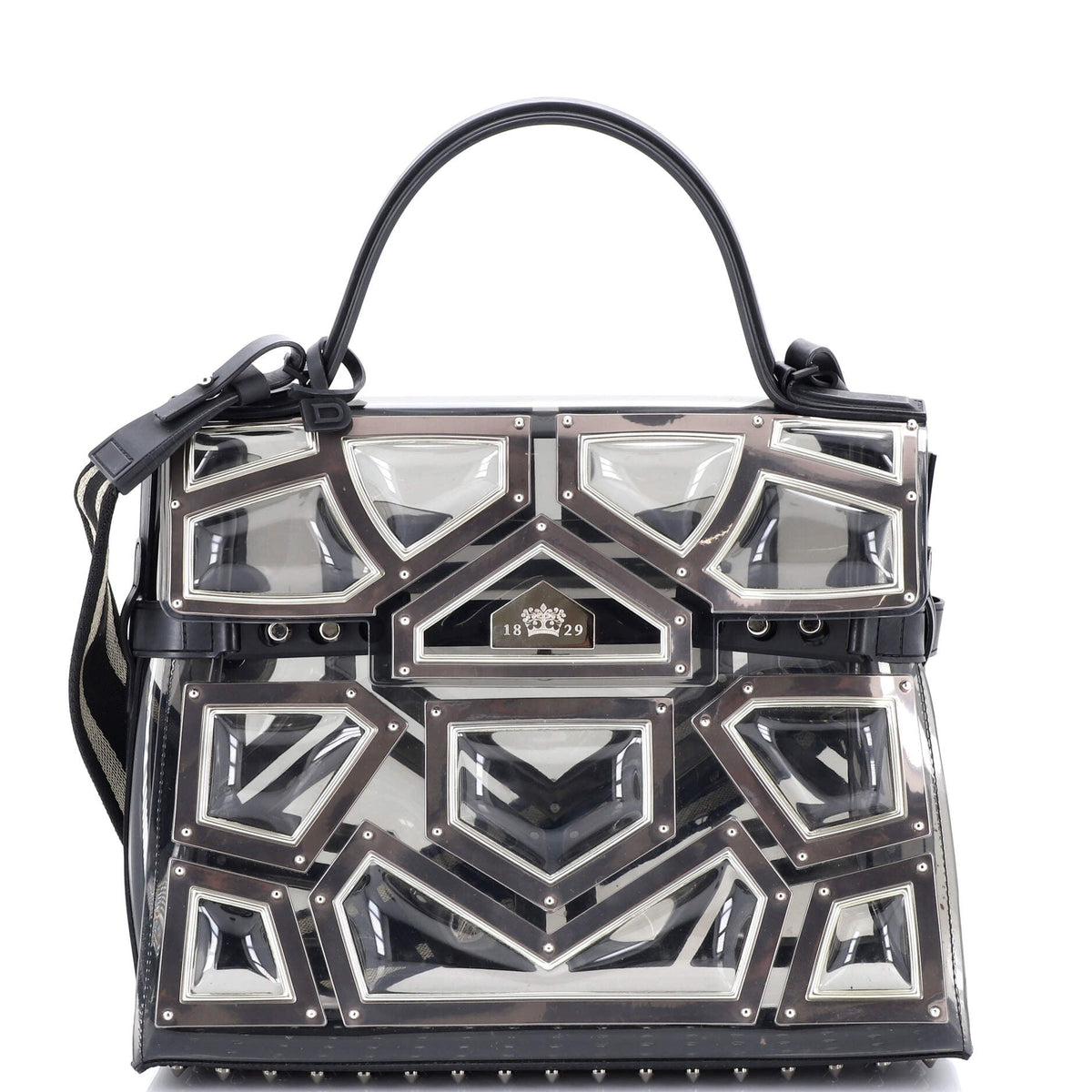 Delvaux Gladiator Tempete Top Handle Bag Metal Embellished Vinyl GM