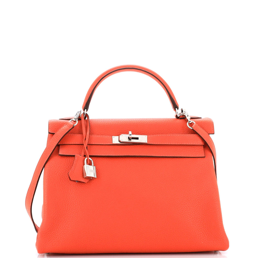 Kelly Handbag Rouge Pivoine Clemence with Palladium Hardware 32