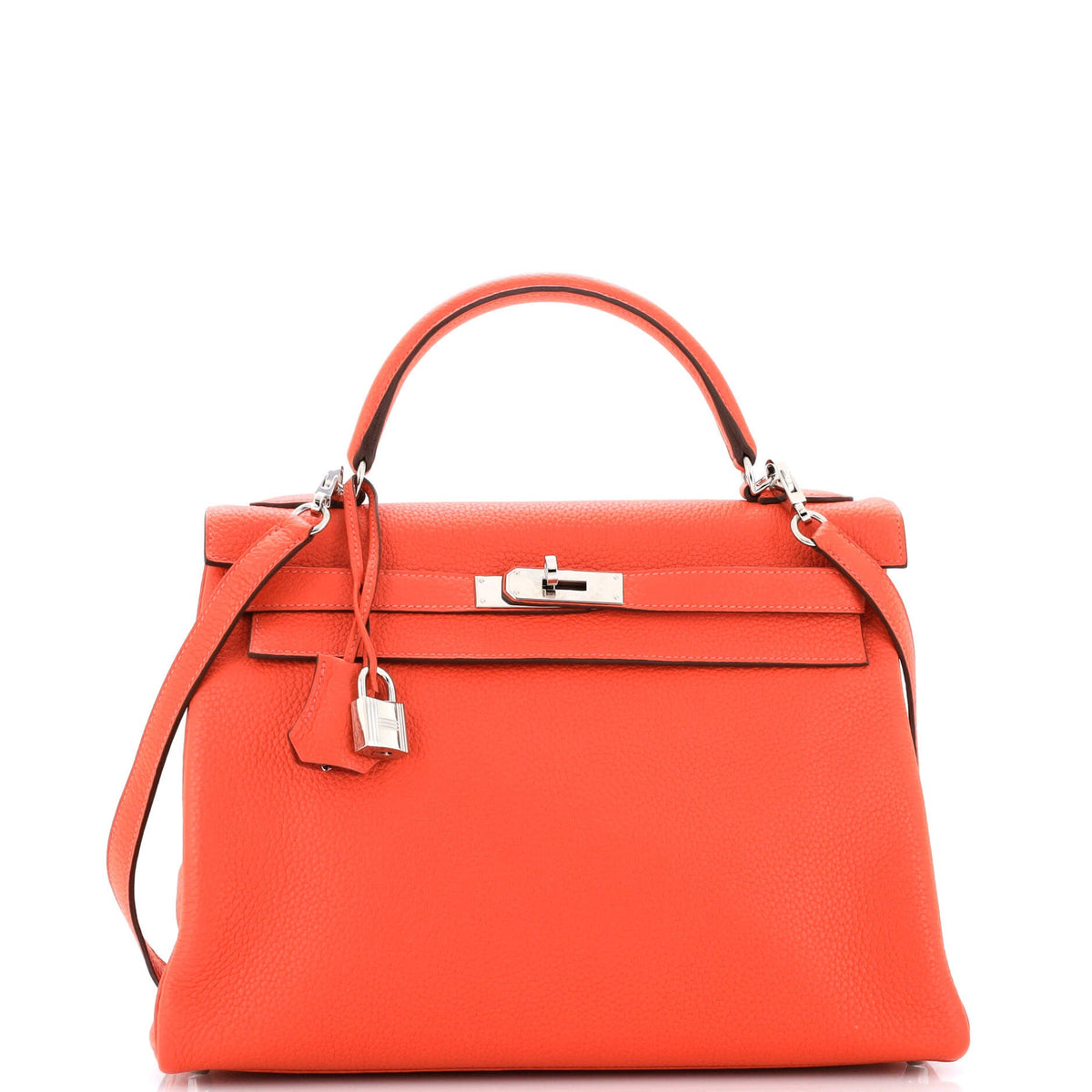 Hermès Kelly Handbag Rouge Pivoine Clemence with Palladium Hardware 32