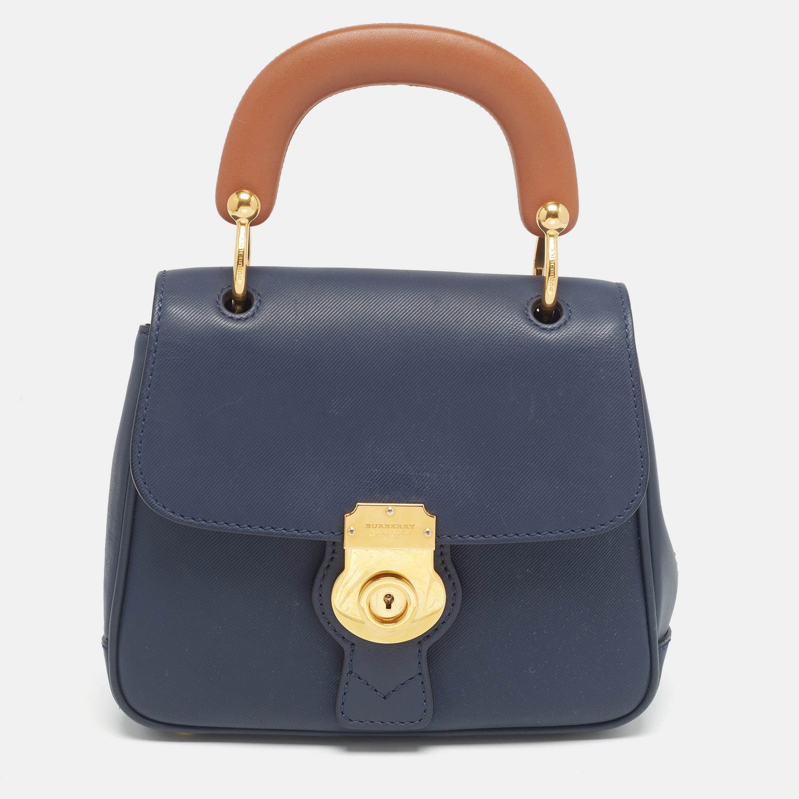 Burberry Navy Blue/Brown Leather DK88 Top Handle Bag