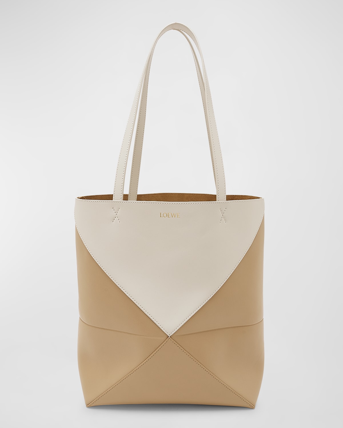 Loewe Puzzle Fold Medium Tote Bag in Shiny Bicolor Leather