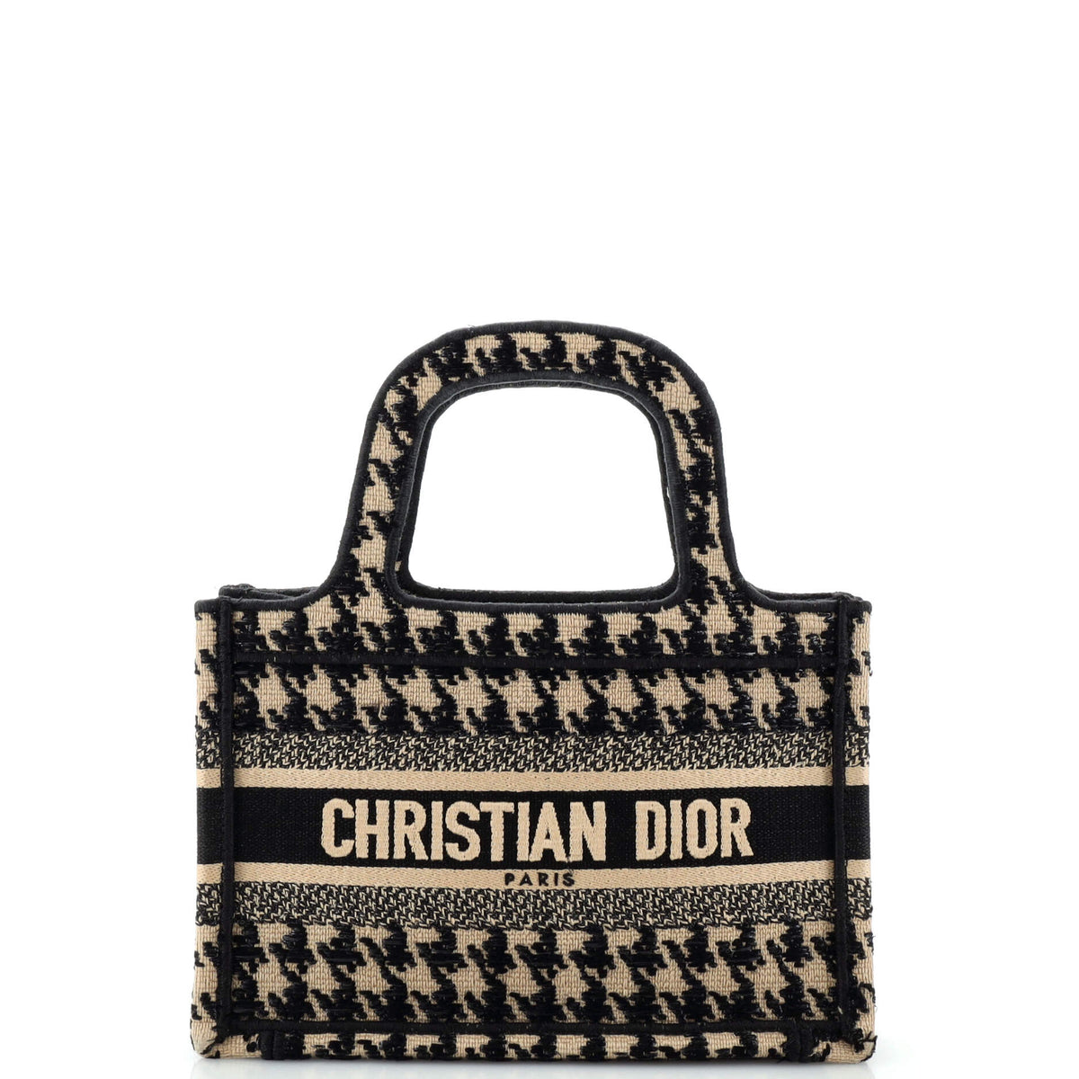 Christian Dior Book Tote Houndstooth Canvas Mini