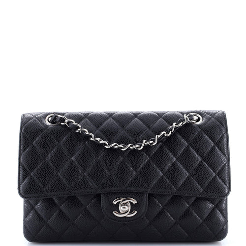 CHANEL Vintage Classic Double Flap Bag Quilted Caviar Medium