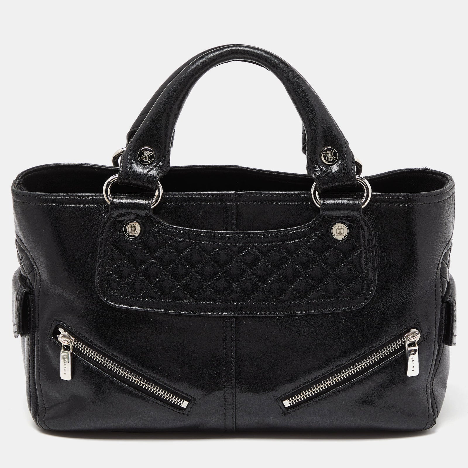 Celine Boogie Tote aus gestepptem Glanzleder in Schwarz