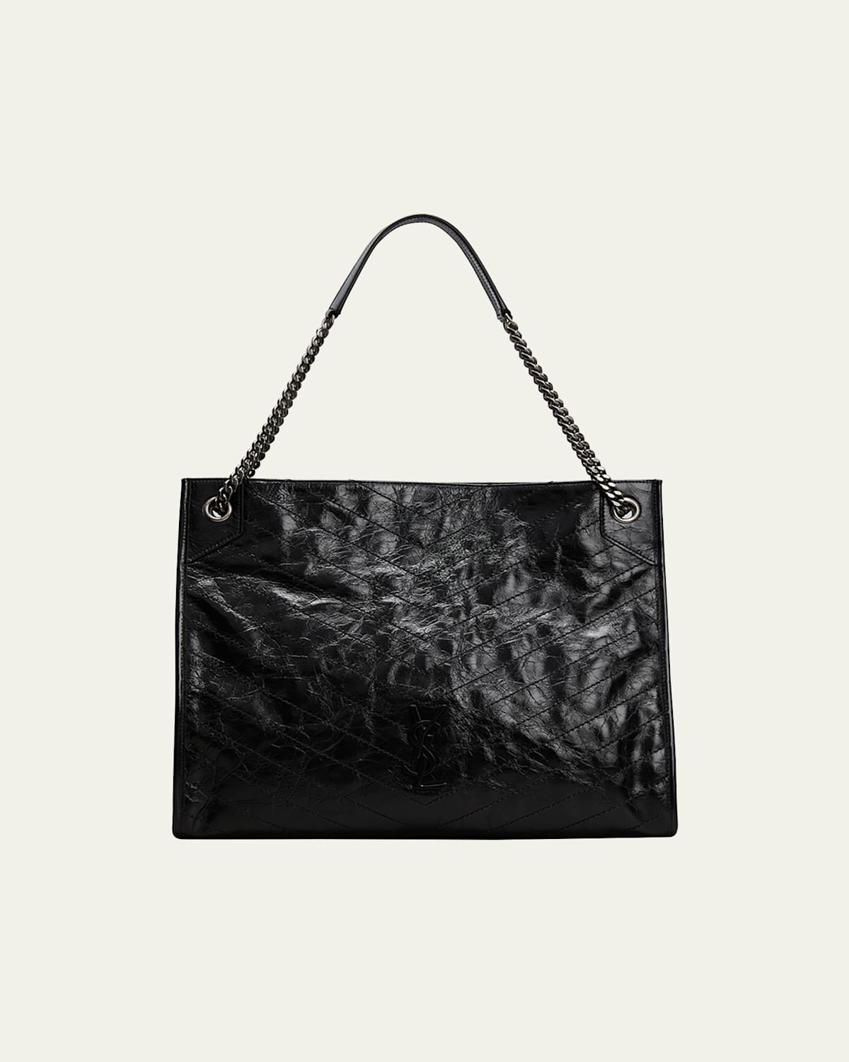 Saint Laurent Niki Medium YSL Shopper Tote Bag in Crinkled Leather