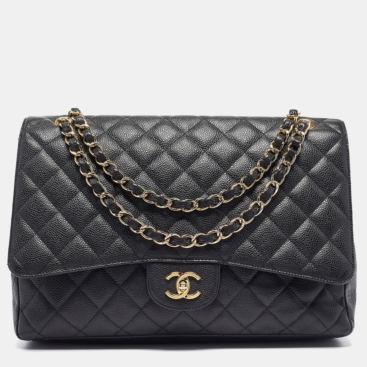 Chanel Black Quilted Caviar Leather Maxi Classic Single Flap Bag