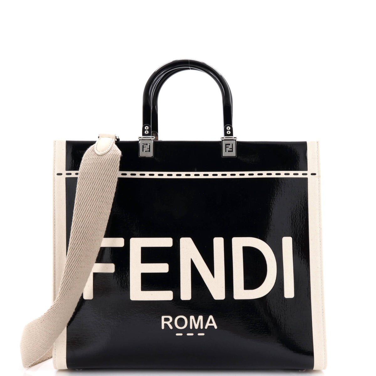 Fendi FENDI Sunshine Shopper Tote Patent with Canvas Medium