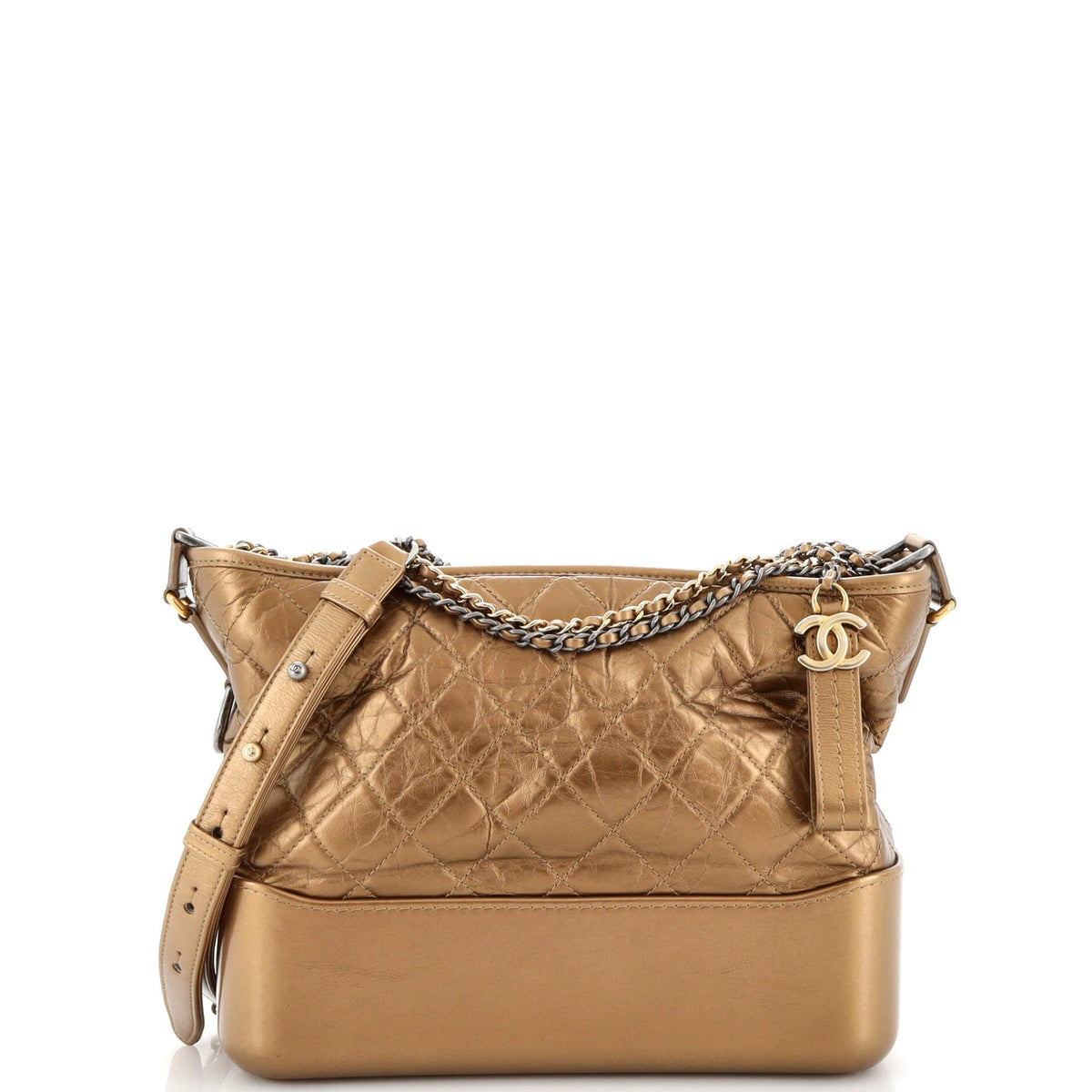 Chanel CHANEL Gabrielle Hobo Quilted Metallic Aged Calfskin Medium