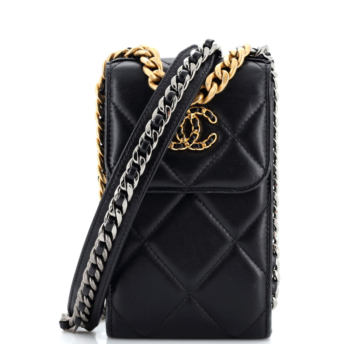 Chanel CHANEL 19 Vertical Phone Holder with Chain Quilted Lambskin