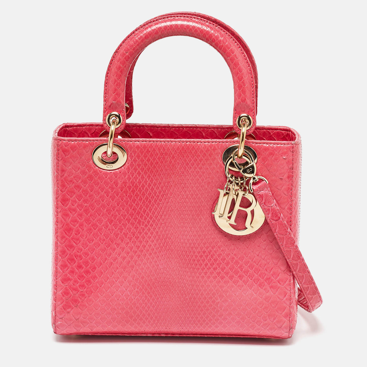 Dior Pink Snakeskin Leather Medium Lady Tote