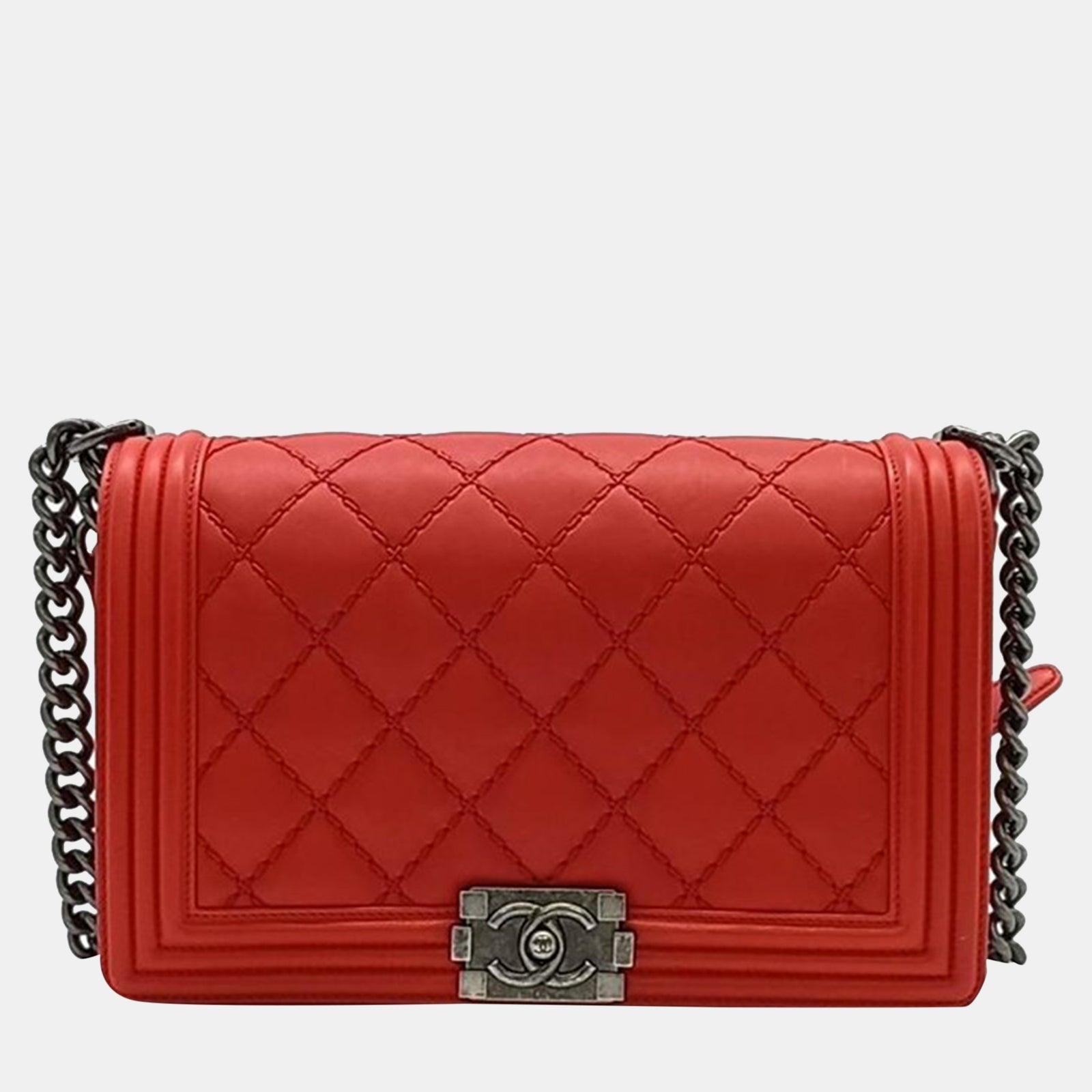 Chanel Red Tone Boy Bag Medium Bag