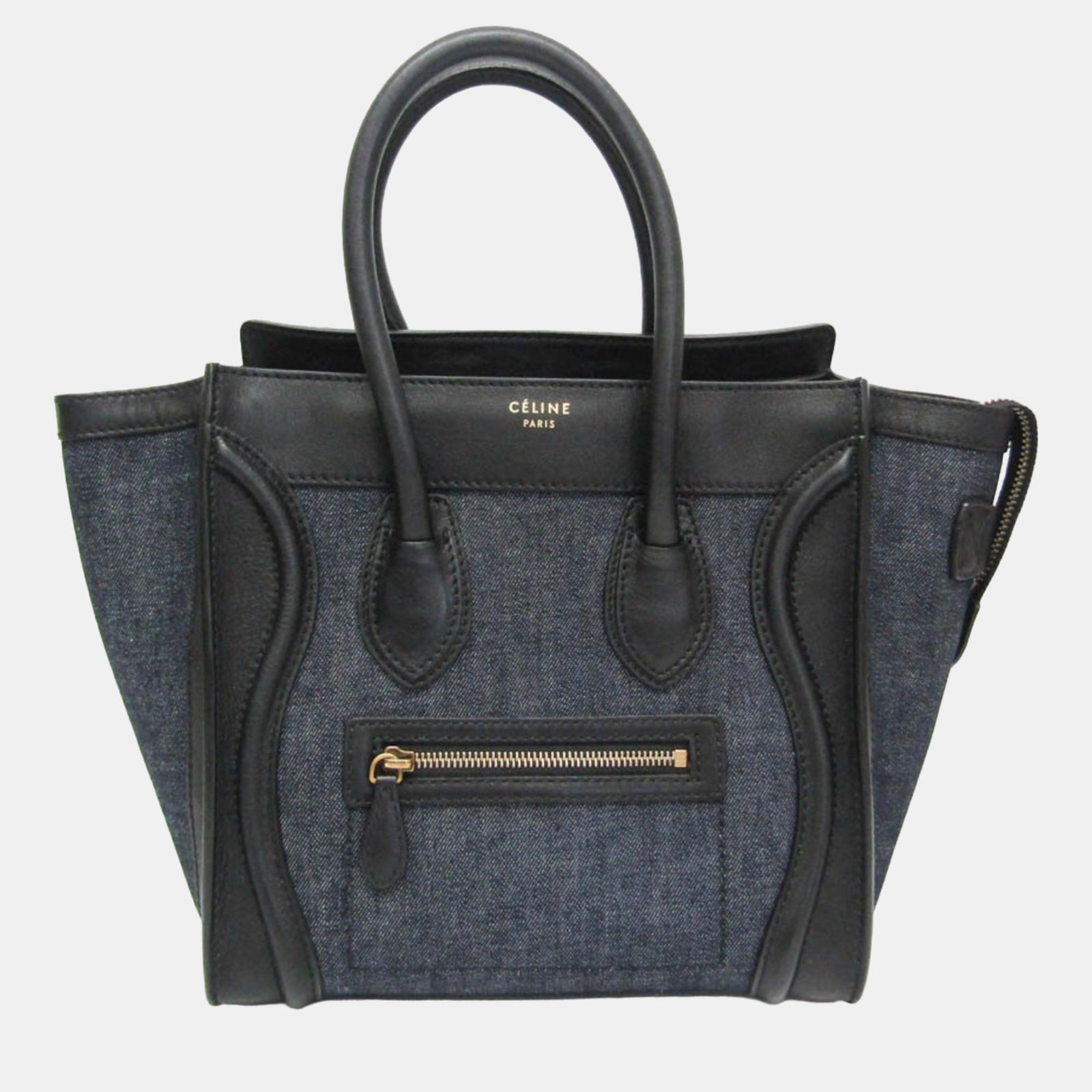 Celine Black Leather and Denim Micro Luggage Satchel