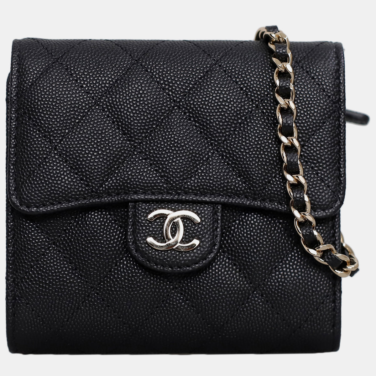 Chanel Black Caviar Leather Chain Clutch