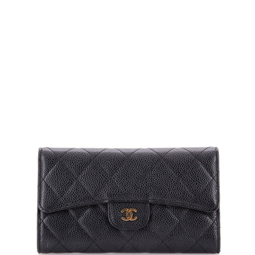 CHANEL L-Flap Wallet Quilted Matte Caviar Long