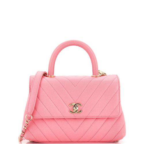 CHANEL Coco Top Handle Bag Chevron Caviar Mini