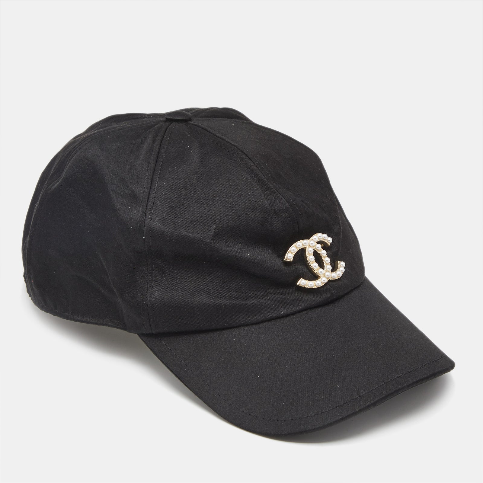 Chanel Schwarzes Pearl CC-Baseballcap aus Seide