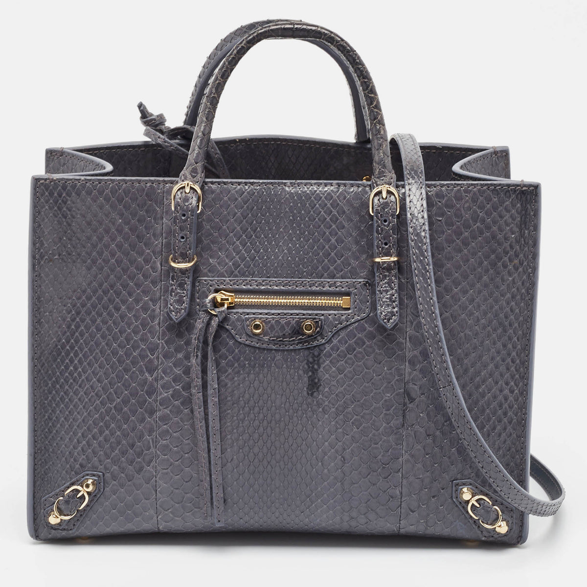 Balenciaga Blue Python Papier A6 Side Zip Tote