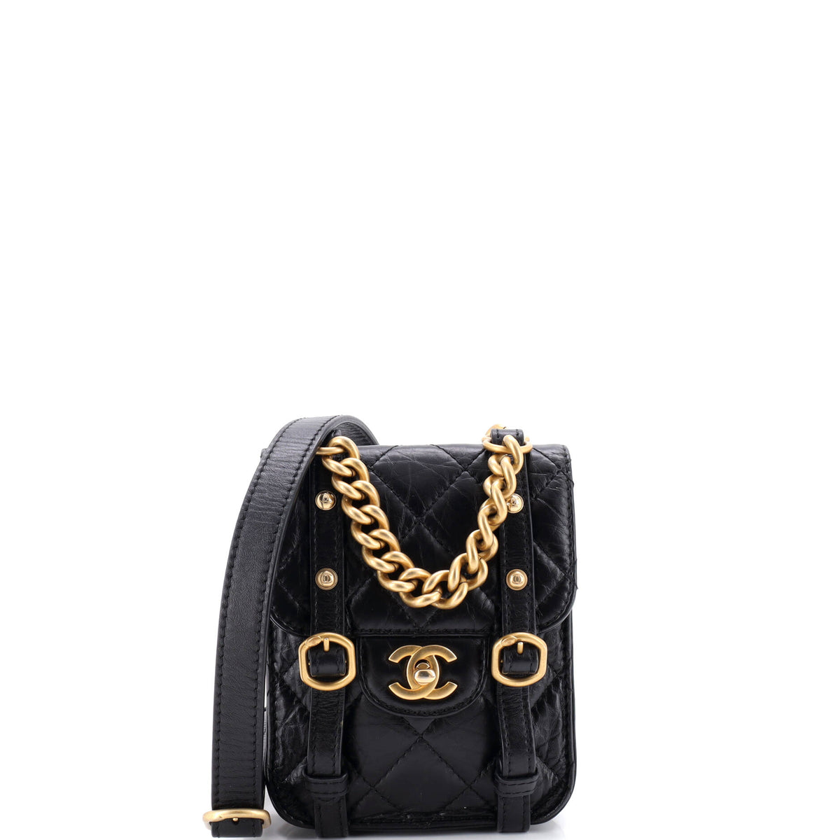 Chanel CHANEL City School Flap Messenger Bag Quilted Aged Calfskin Mini