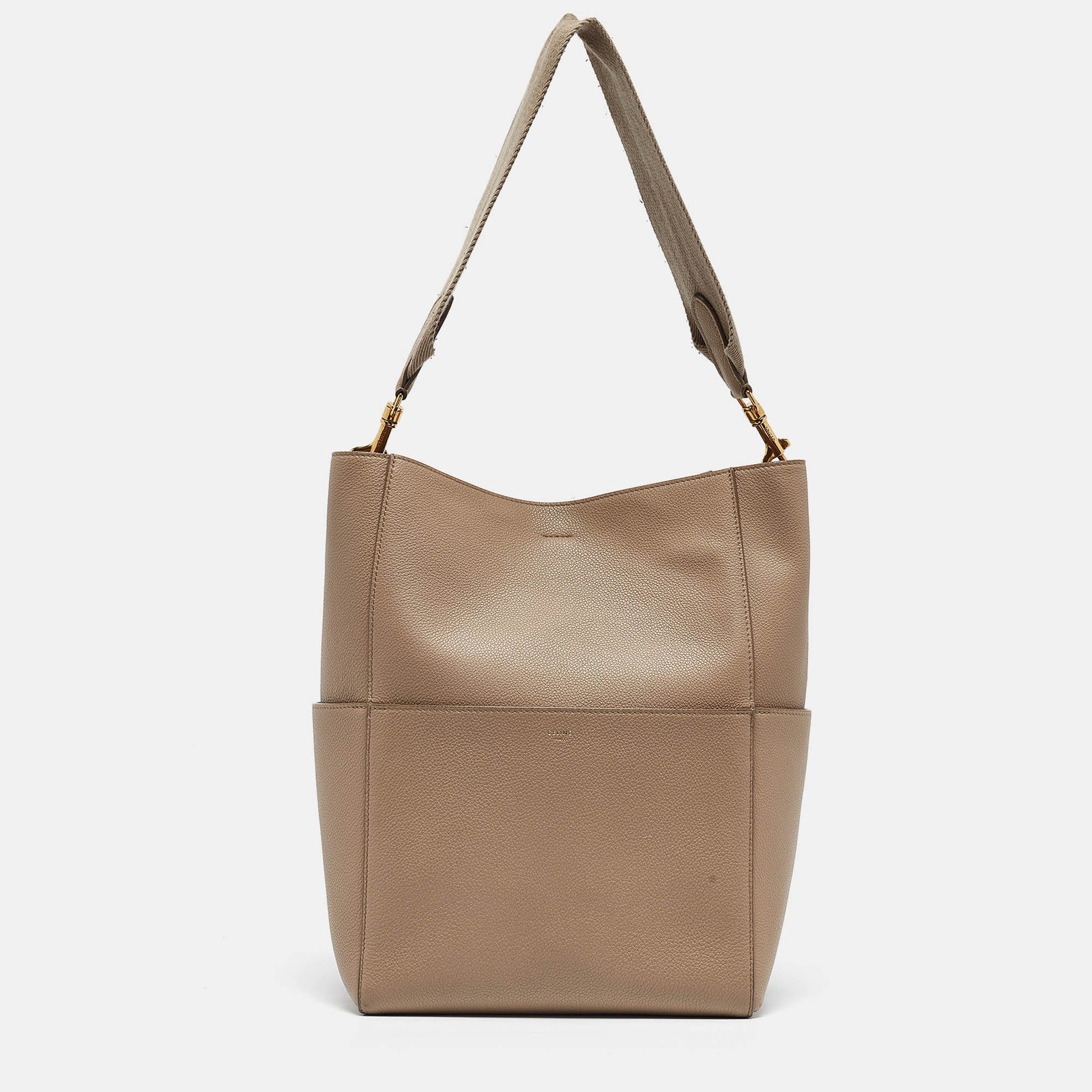 Celine Beuteltasche „Sangle“ aus Leder in Beige