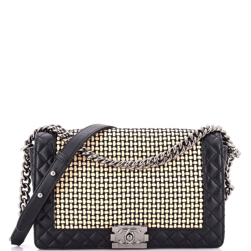 CHANEL Reverso Boy Flap Bag Woven Calfskin Old Medium