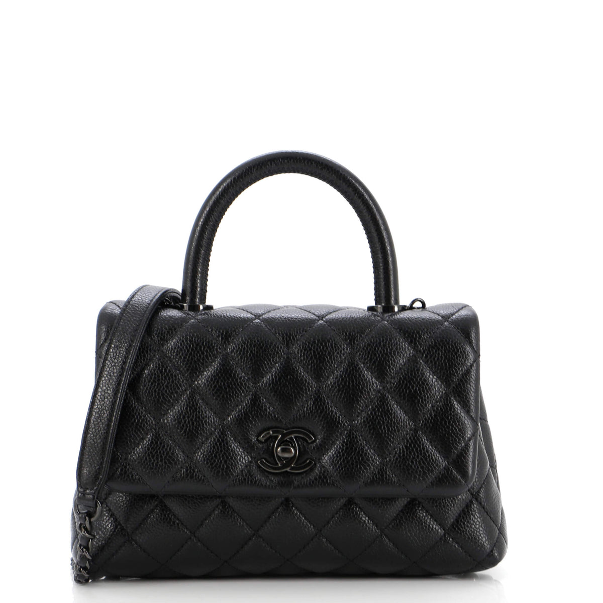 Chanel CHANEL So Black Coco Top Handle Bag Quilted Caviar Mini