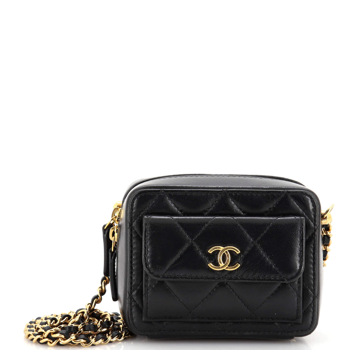 Chanel CHANEL Double Sided CC Card Holder on Chain Quilted Lambskin
