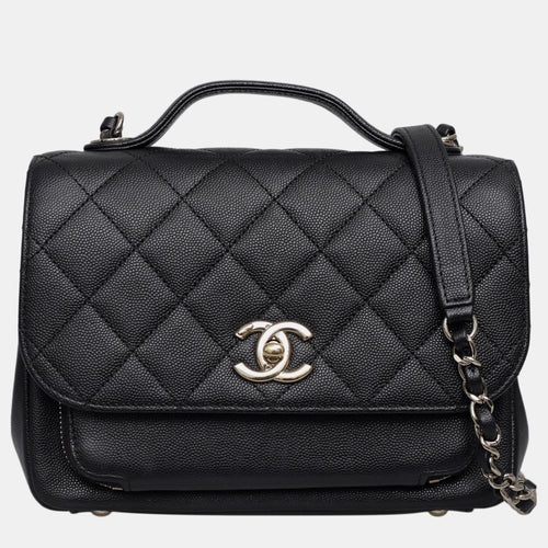Black Cavier Leather Business Affinity Flap Bag