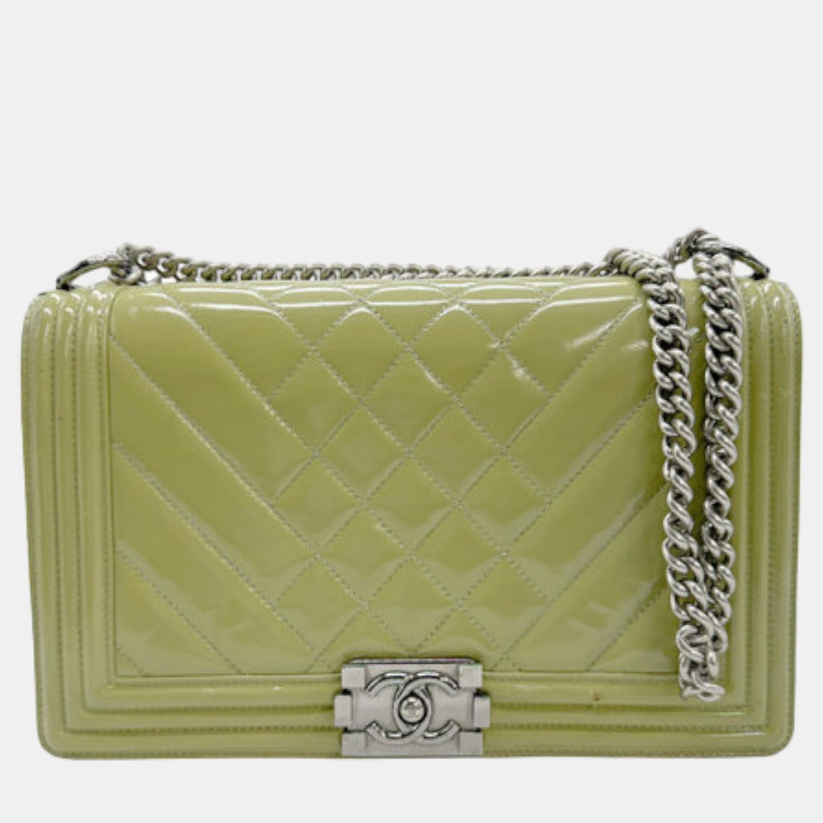 Chanel Green Patent Leather Large Boy Shoulder Bags