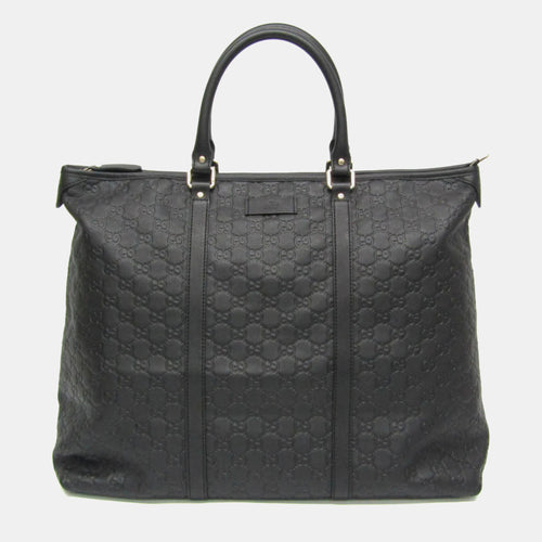 Black Leather Microguccissima Large Tote Bag