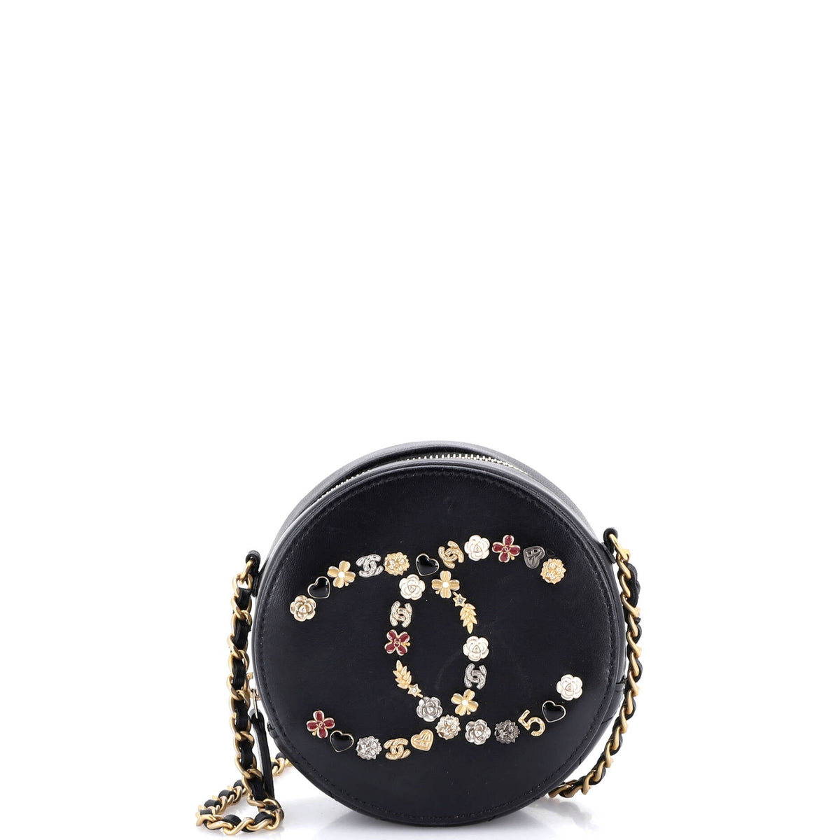 Chanel CHANEL Lucky Charms Round Clutch With Chain Embellished Lambskin