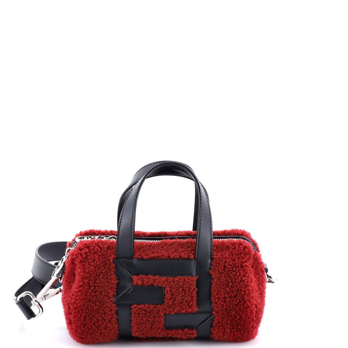 Fendi FENDI O'Lock Convertible Bowler Bag Shearling with Leather Mini
