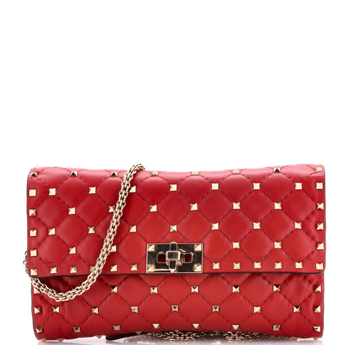 VALENTINO GARAVANI Rockstud Spike Wallet on Chain Quilted Leather Small