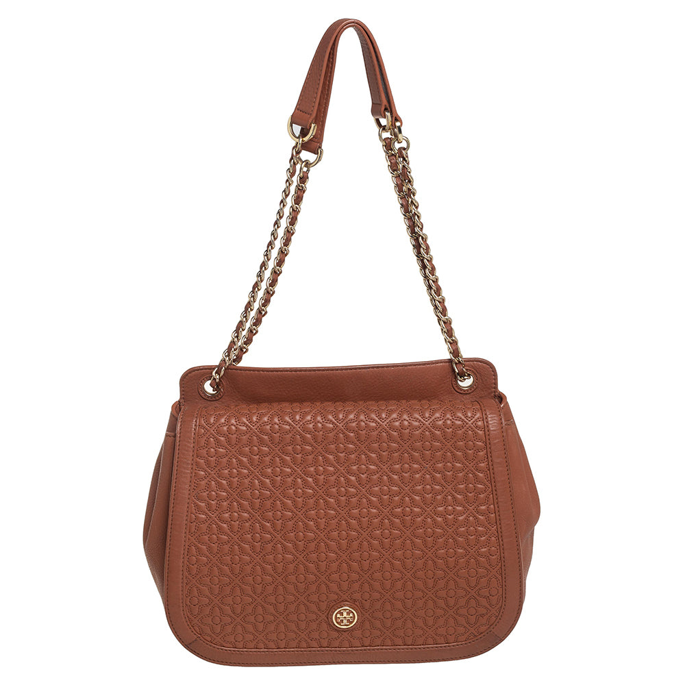 Tory Burch Brown Leather Flap Shoulder Bag