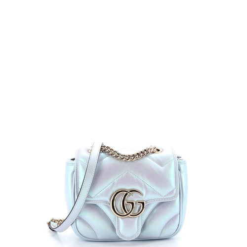 GUCCI GG Marmont Square Flap Bag Chevron Iridescent Leather Mini
