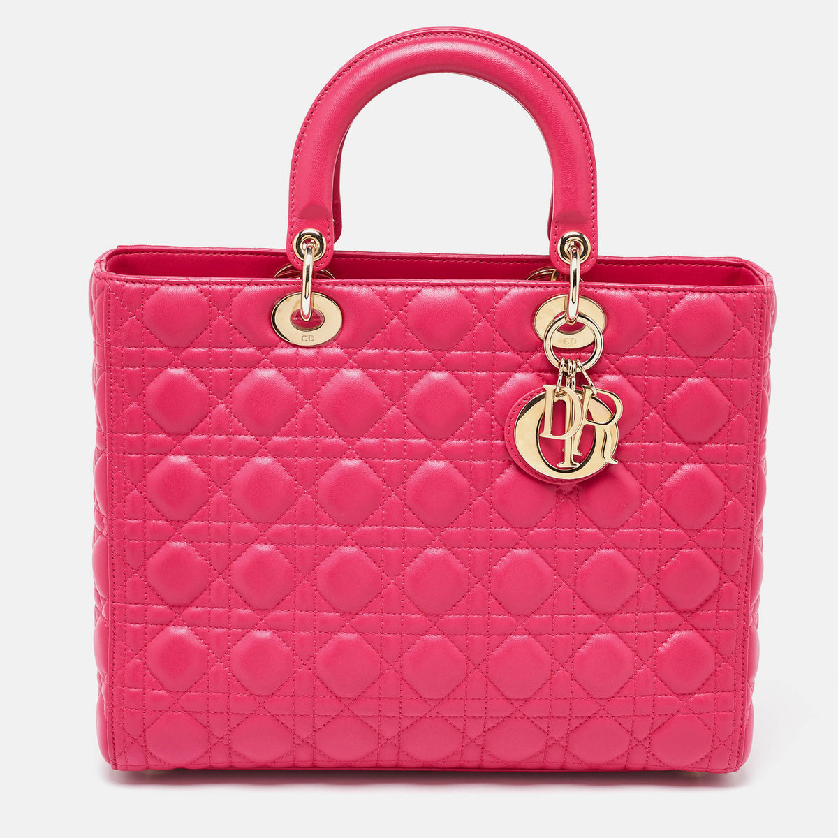 Dior Fuschia Cannage Leather Large Lady Tote