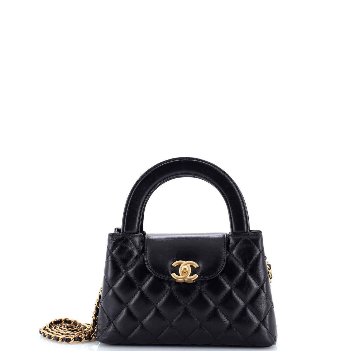 Chanel CHANEL Kelly Top Handle Shopping Bag Quilted Shiny Aged Calfskin Mini