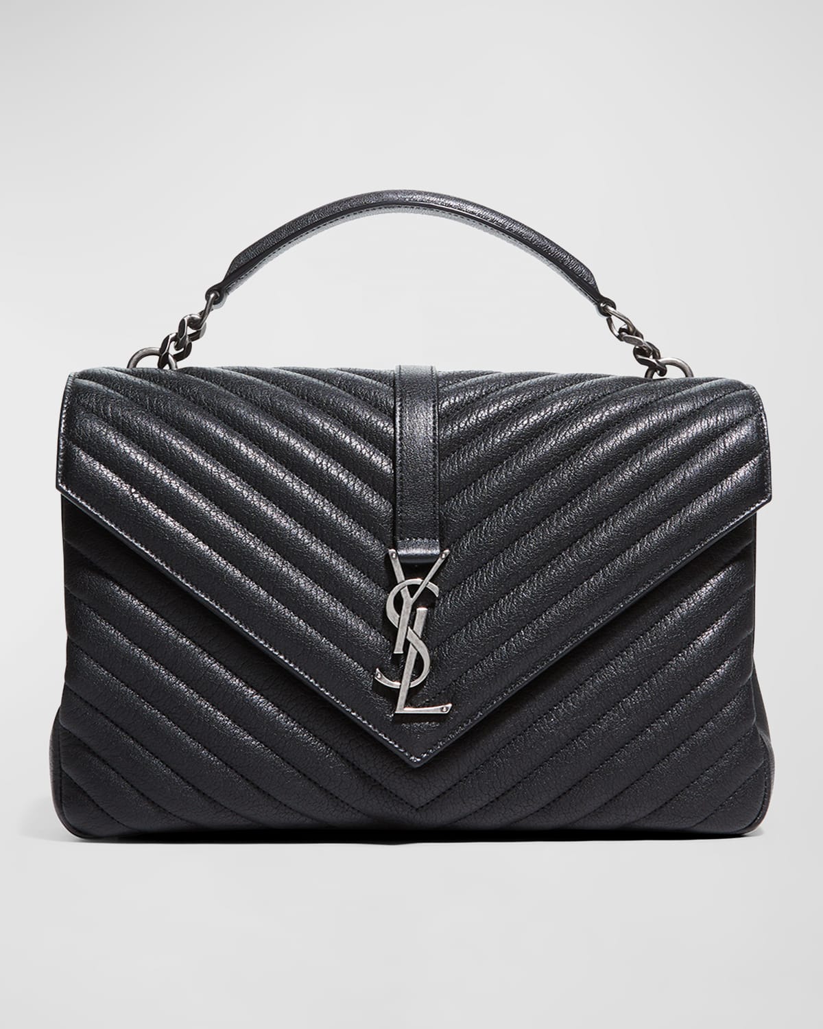 Saint Laurent College Large Flap YSL Shoulder Bag in Quilted Leather