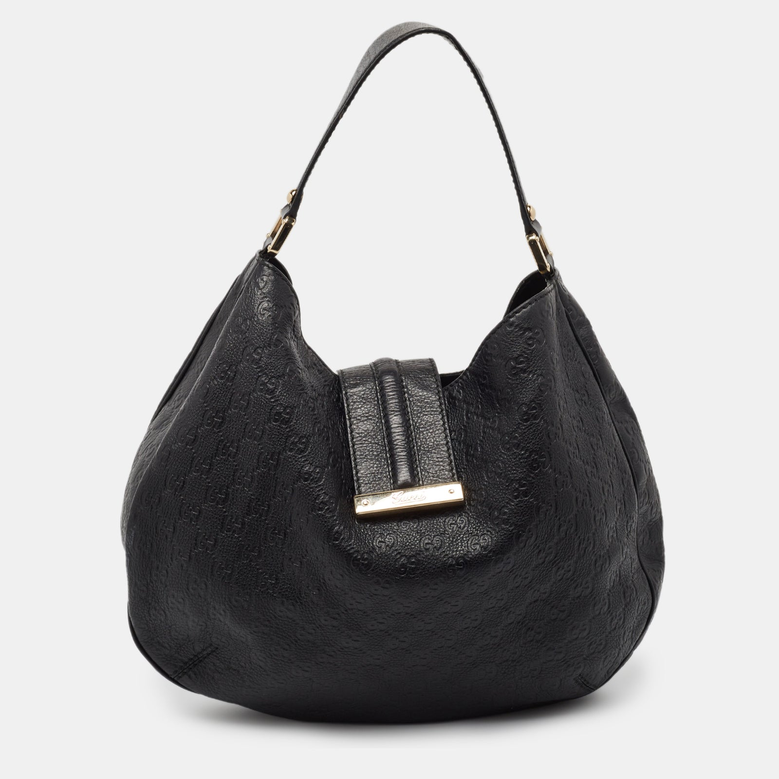 Gucci Black Guccissima Leather Large New Ladies Web Hobo