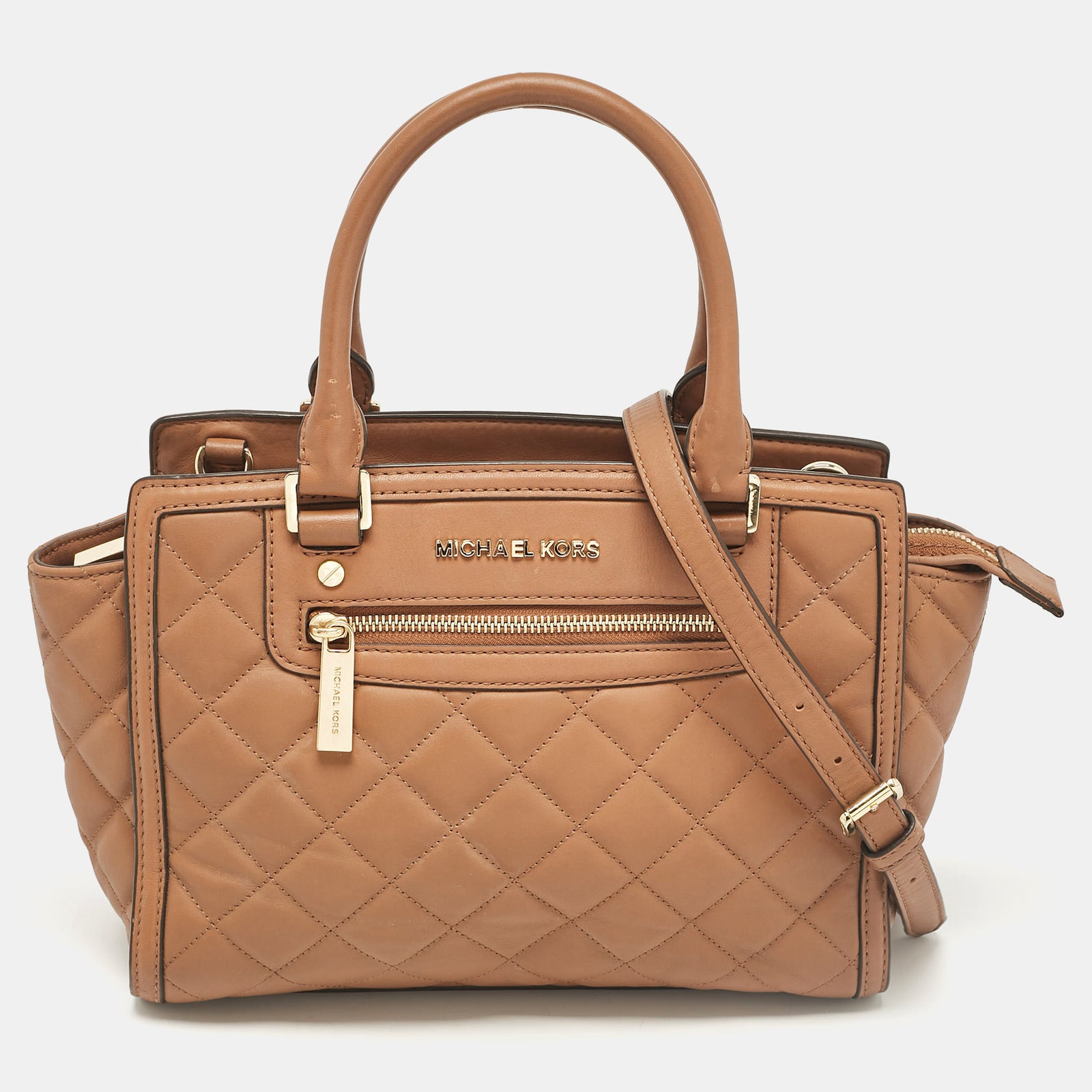 Michael Kors MICHAEL Brown Quilted Leather Selma Satchel