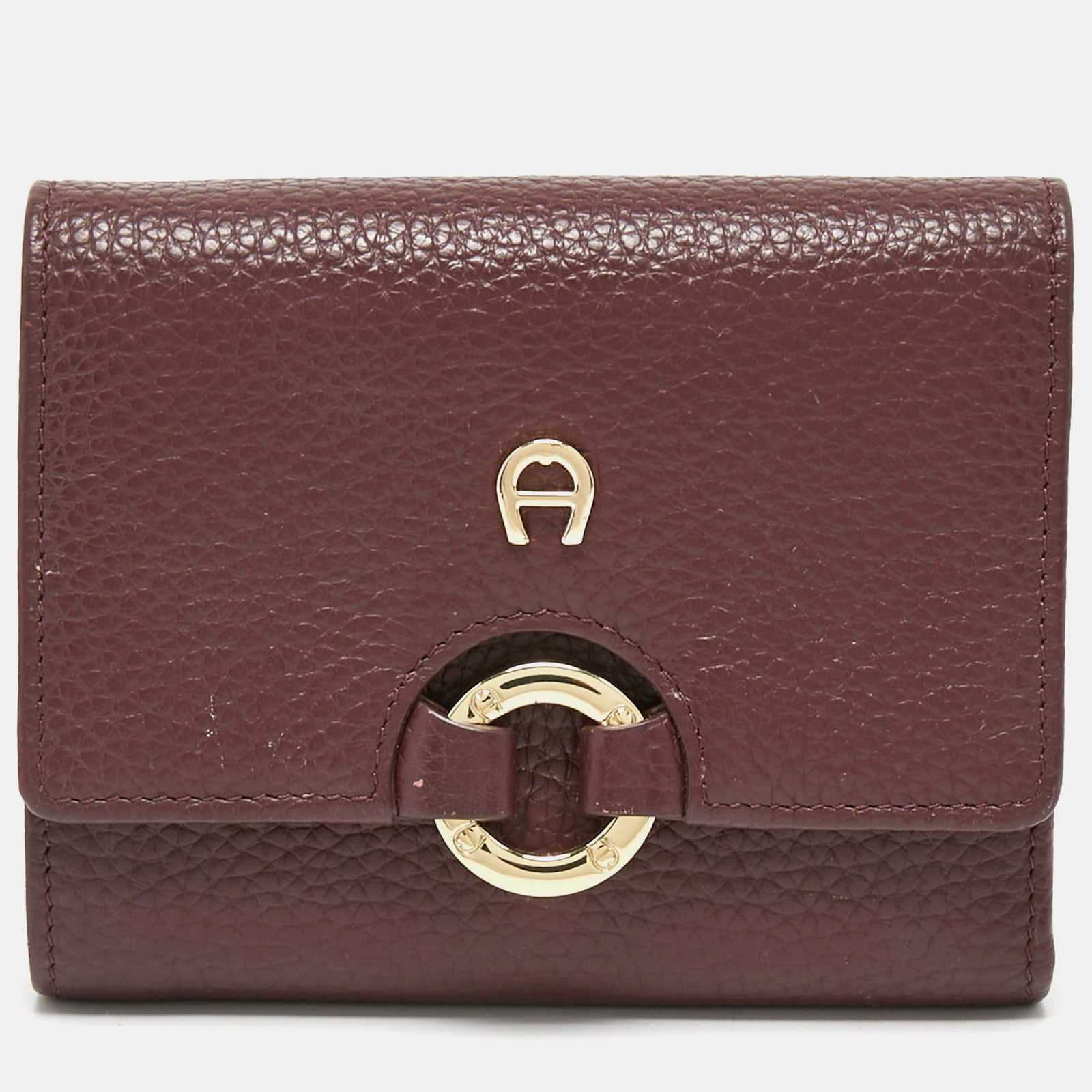 Aigner Burgundy Leather Logo Trifold Wallet