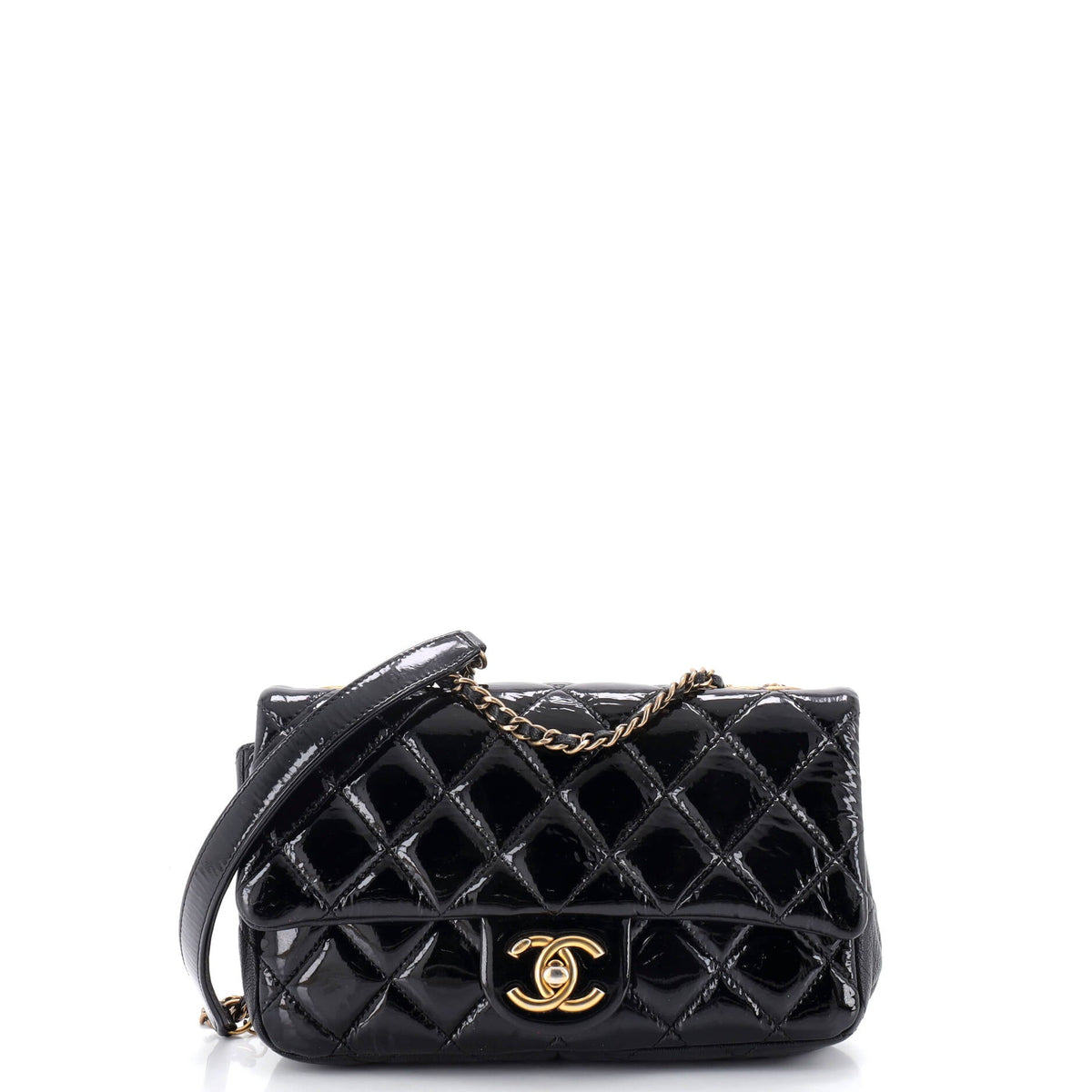 Chanel CHANEL CC Eyelet Flap Bag Quilted Patent Small
