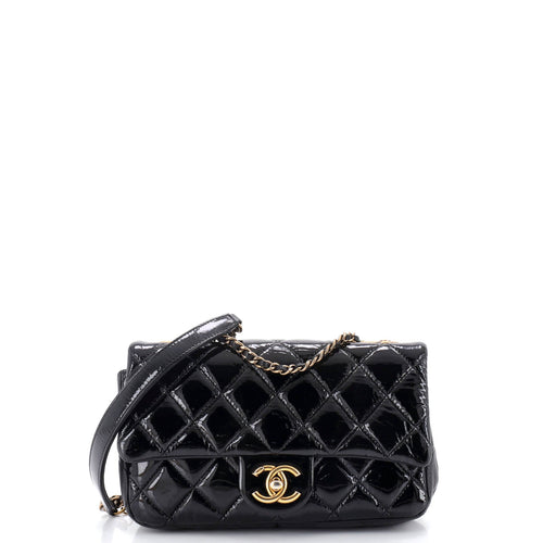 CHANEL CC Eyelet Flap Bag Quilted Patent Small