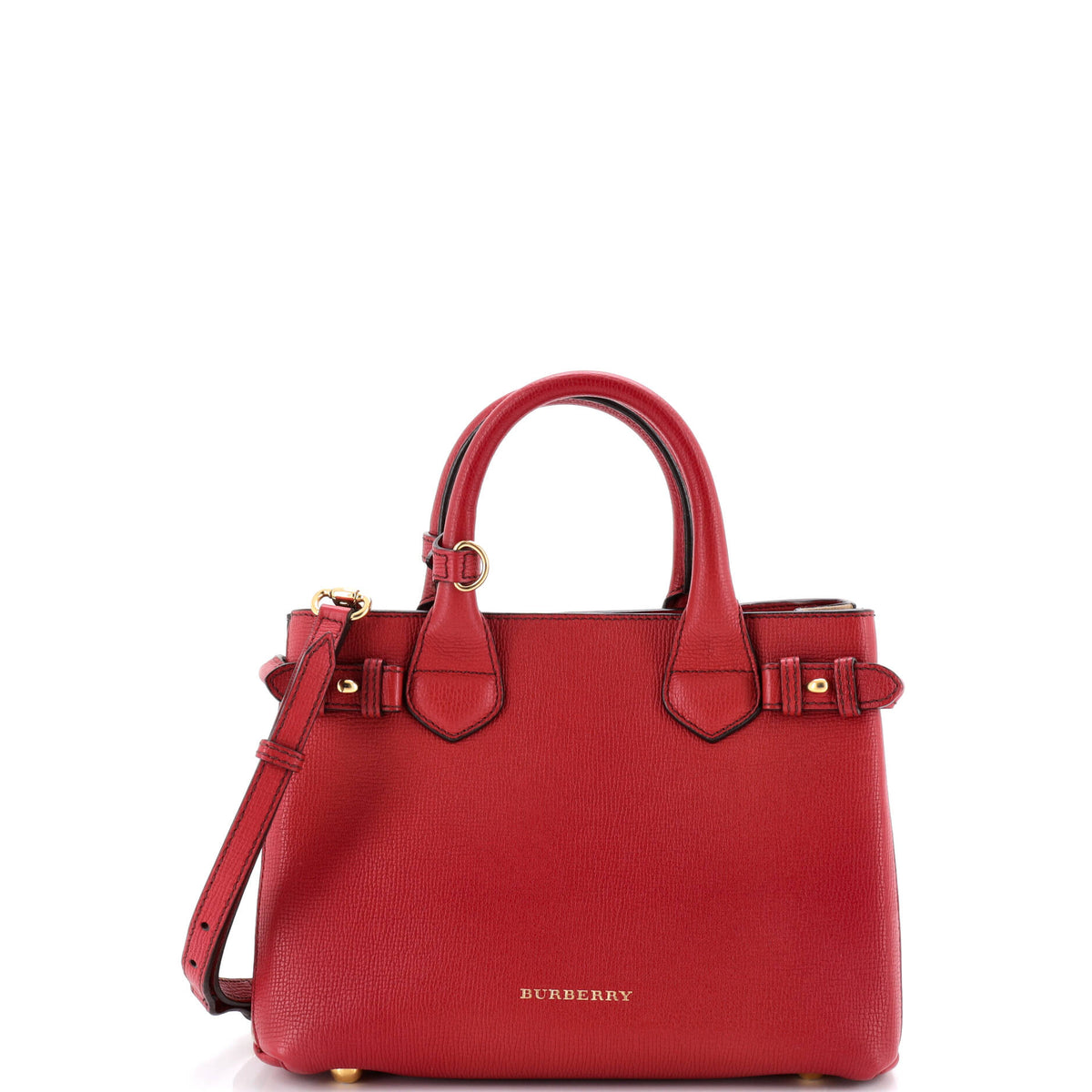 Burberry Banner Tote Leather and House Check Canvas Small