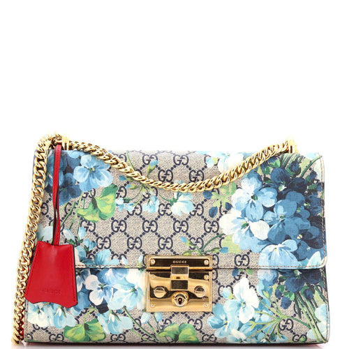 GUCCI Padlock Shoulder Bag Blooms Print GG Coated Canvas Medium