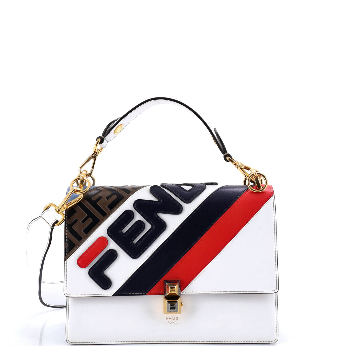 Fendi FENDI Mania Logo Kan I Bag Inlaid Leather Medium