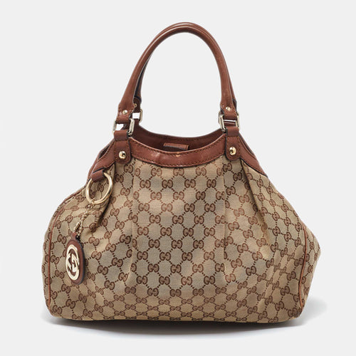 Beige/Brown GG Canvas and Leather Medium Sukey Tote