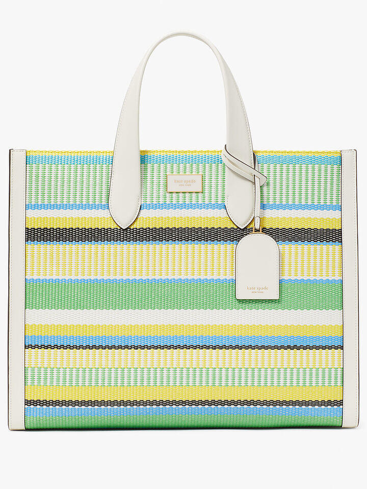 Kate Spade Au Manhattan Striped Woven Straw Large Tote